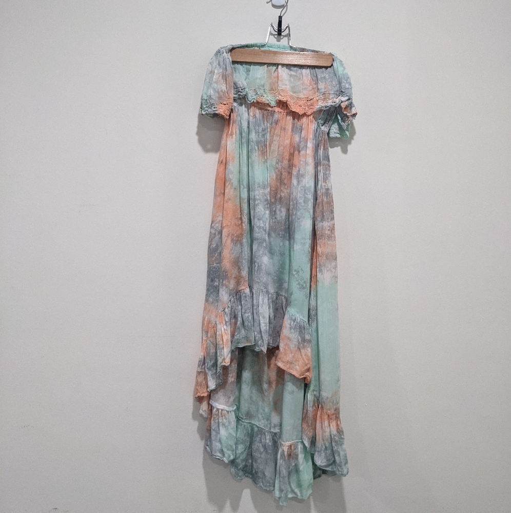 Tiare Hawaii Tie Dye High Low Ruffle Dress